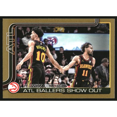 2025-26 Topps Gold #282 Hawks Fly High/Zaccharie Risacher/Trae Young