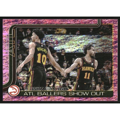 2025-26 Topps Pink Holo Foil #282 Hawks Fly High/Zaccharie Risacher/Trae Young