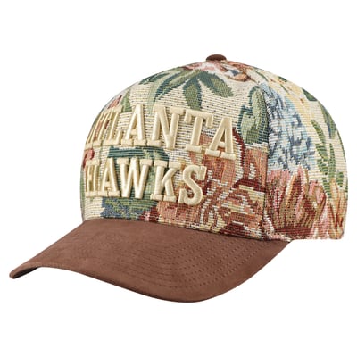 Atlanta Hawks Mitchell & Ness Tapestry Wordmark Pro Snapback Hat - Tan