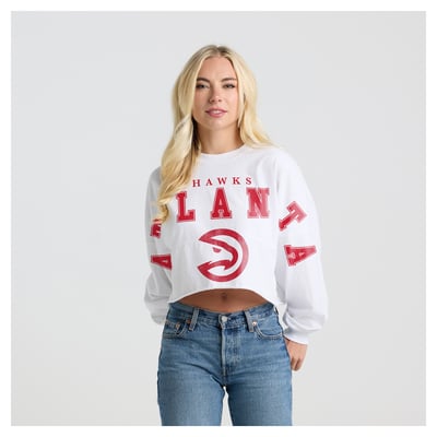 Atlanta Hawks Fanatics Women's Spirit Jersey Cropped Long Sleeve T-Shirt - White