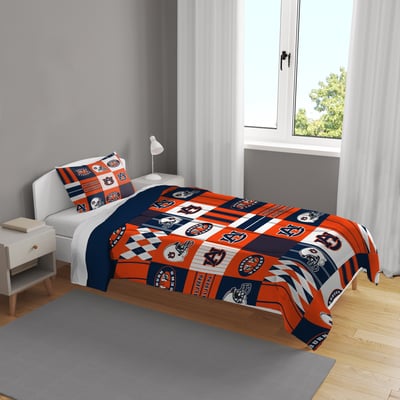 Auburn Tigers Pegasus Patchwork Plaid Two-Piece Twin/Twin XL Bed in a Bag Set