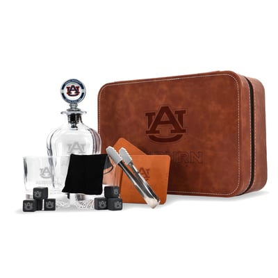 Auburn Tigers The Memory Company Whiskey Decanter Set & Faux Leather Case