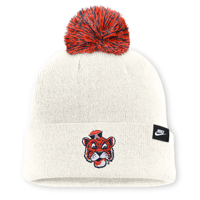 Auburn Tigers Nike Unisex Letter Mascot Knit Hat with Pom - White