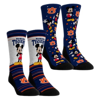  Auburn Tigers Rock Em Unisex Mickey Mouse Two-Pack Crew Socks Set - Blue