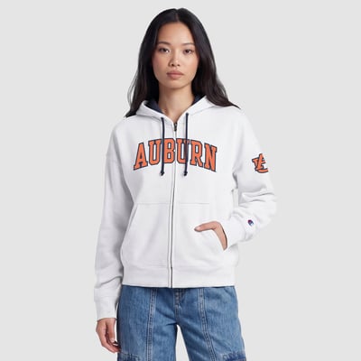 Auburn Tigers Champion Women's Arch Full-Zip Fleece Hoodie - White
