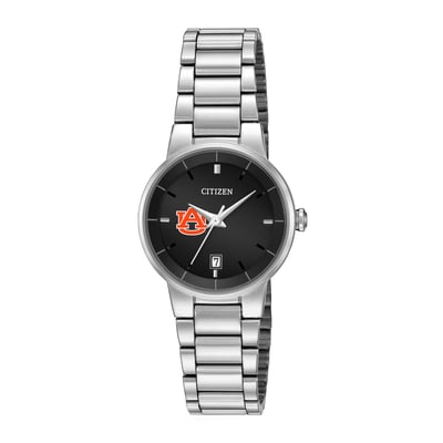 Auburn Tigers Citizen Watch Women's Black Dial Stainless Steel Watch - Silver