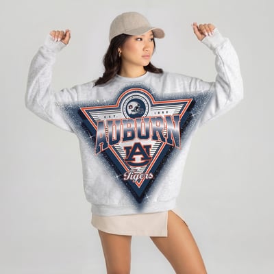 Auburn Tigers Gameday Couture Women's Chasing Victory Rhinestone Spray Oversized Fleece Sweatshirt - Gray