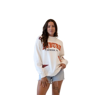 Auburn Tigers Gameday Social Women's Patch Mockneck Sweatshirt - White
