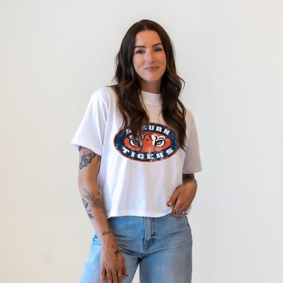  Auburn Tigers Gameday Social Women's Vault Mascot T-Shirt - White