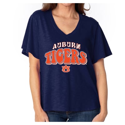  Auburn Tigers Women's Fawn Flutter Sleeve T-Shirt - Navy