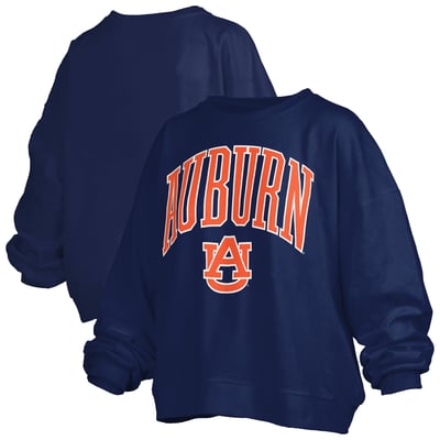 Auburn Tigers Pressbox Women's Oversized Janise Arch Over Logo Fleece Sweatshirt - Navy
