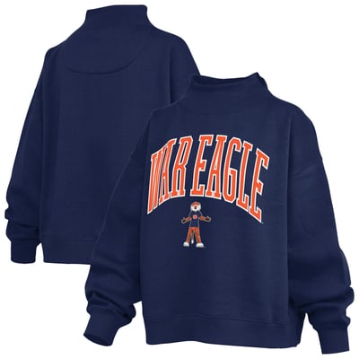  Auburn Tigers Pressbox Women's Oversized Slogan Fleece Mock Neck Sweatshirt - Navy