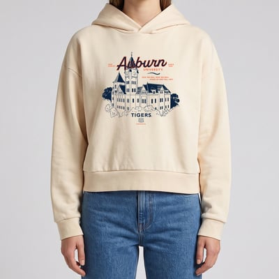 Auburn Tigers Uscape Apparel Women's Socialite Cropped Washed Hoodie - Cream