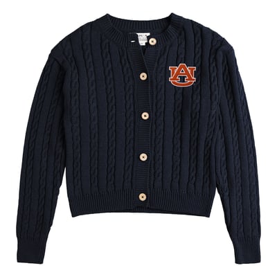  Auburn Tigers Uscape Apparel Women's Renew Cable Cardigan Sweater - Navy