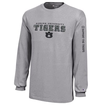  Auburn Tigers Champion Youth Operation Hat Trick Long Sleeve T-Shirt - Heather Gray