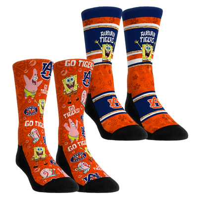  Auburn Tigers Rock Em Youth SpongeBob SquarePants Two-Pack Crew Socks Set - Blue