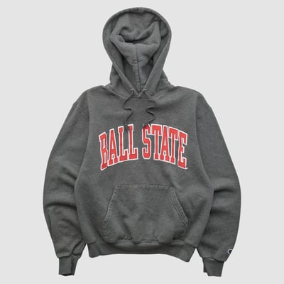 Ball State Cardinals Champion 2000s Hooded Pullover Sweatshirt - Charcoal - XS by Fanatics Real Vintage