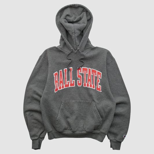 Ball State Cardinals Champion 2000s Hooded Pullover Sweatshirt - Charcoal - XS by Fanatics Real Vintage