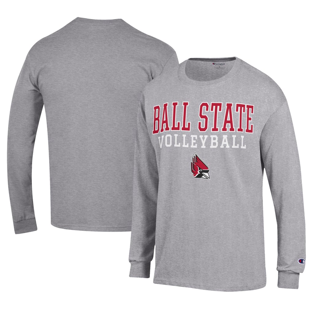 Ball State Cardinals Champion Stacked Logo Volleyball Jersey Long-Sleeve T-Shirt — Gray