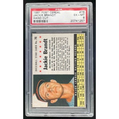 1961 Post Cereal Hand Cut #76 Jackie Brandt PSA 6