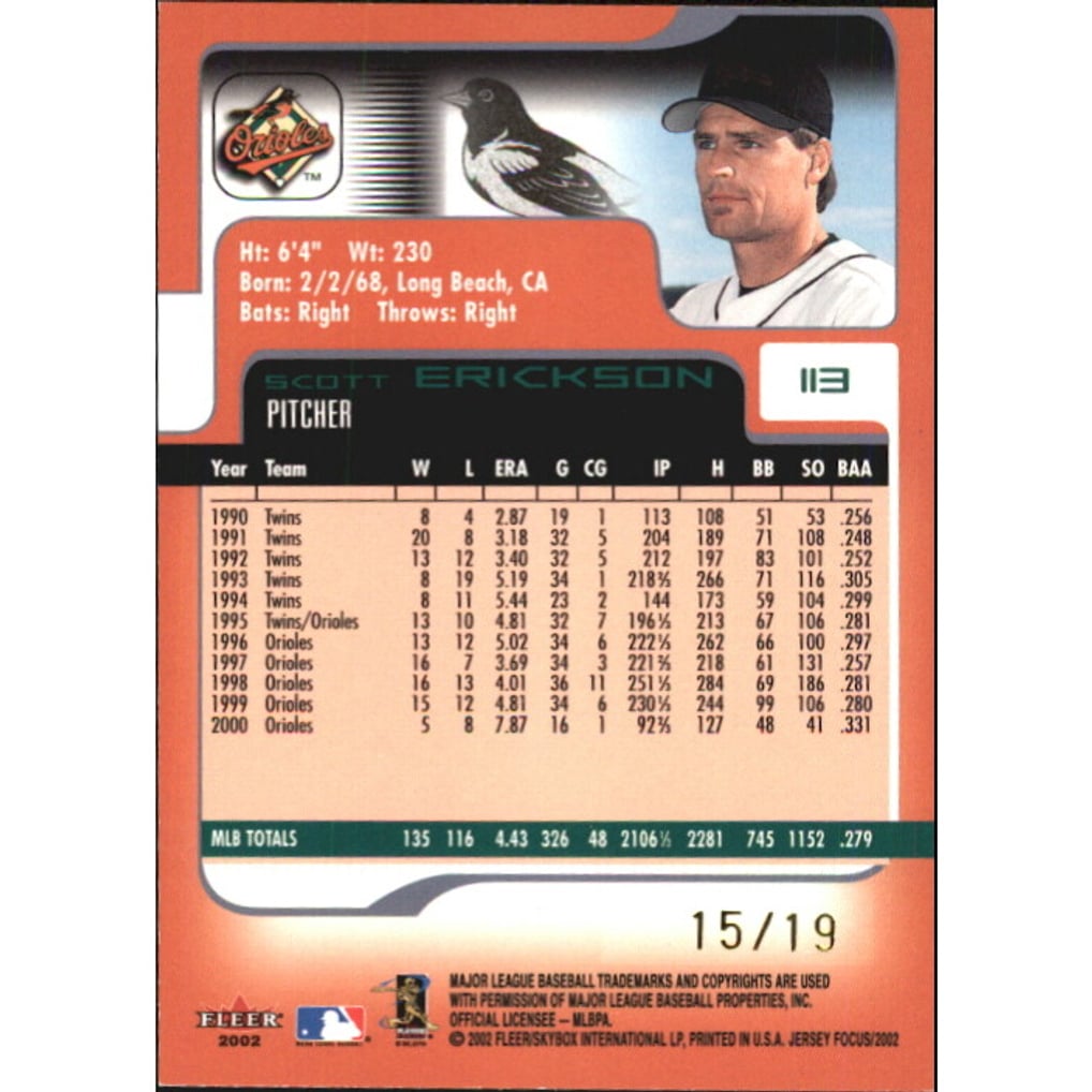 2002 Fleer Focus JE Jersey Parallel #113 Scott Erickson/19