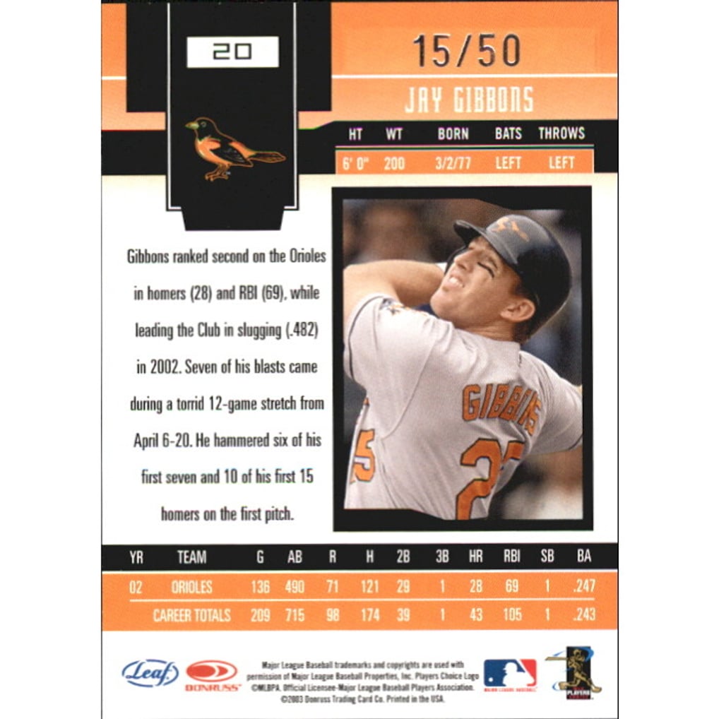 2003 Leaf Certified Materials Mirror Blue #20 Jay Gibbons