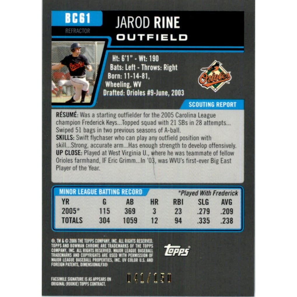 2006 Bowman Chrome Prospects Blue Refractors #BC61 Jarod Rine