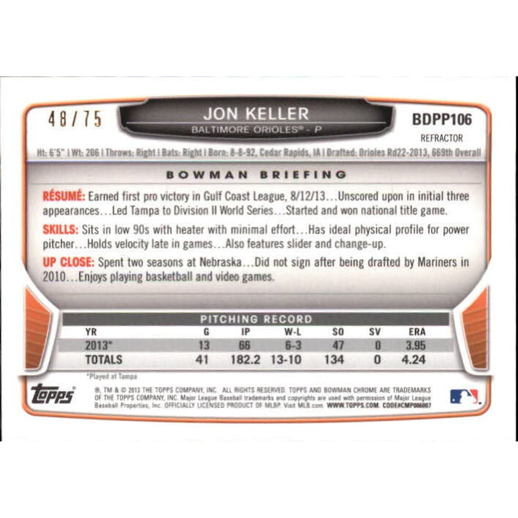 2013 Bowman Chrome Draft Draft Picks Green Refractors #BDPP106 Jon Keller