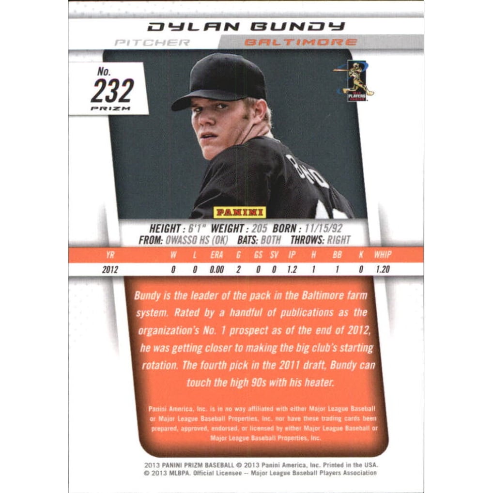 2013 Panini Prizm Prizms Red Pulsar #232 Dylan Bundy
