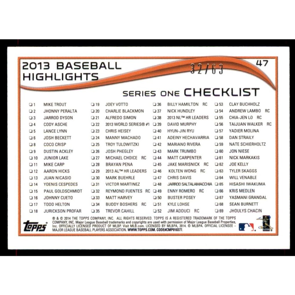 2014 Topps Mini Gold #47 Chris Davis HL