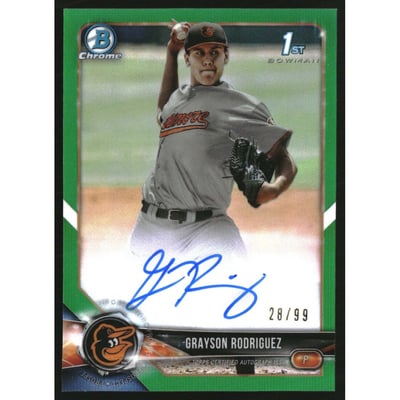 2018 Bowman Chrome Draft Autographs Green Refractors #CDAGR Grayson Rodriguez/99