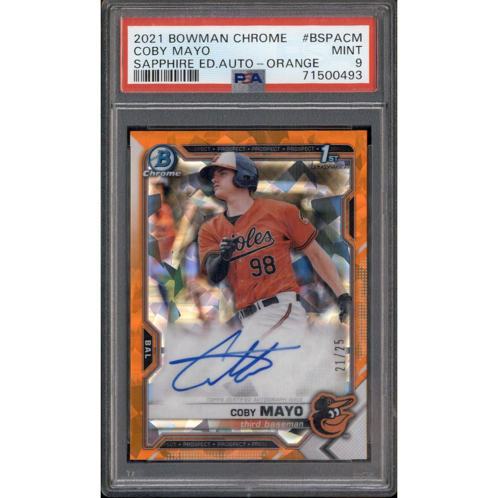 2021 Bowman Sapphire Autographs Orange Refractor Coby Mayo Auto 