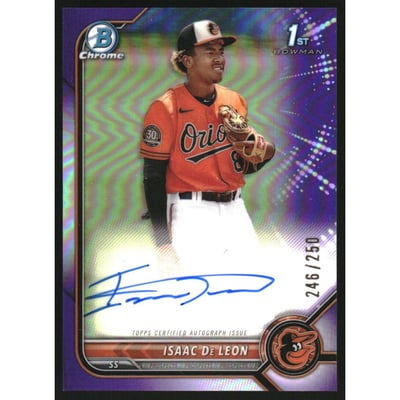 2022 Bowman Chrome Prospect Autographs Purple Refractors #CPAID Isaac De Leon