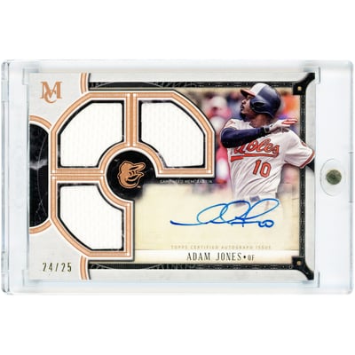 Adam Jones Baltimore Orioles Autographed 2018 Topps Museum Collection Signature Swatches Triple Game Used Jersey Relics #TRA-AJ #24/25 Card