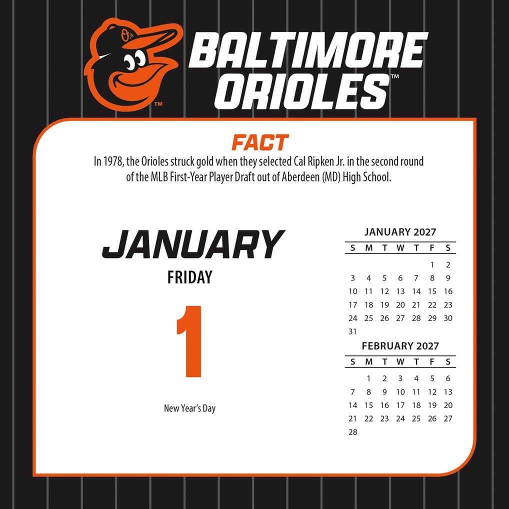 Baltimore Orioles 2027 Box Calendar