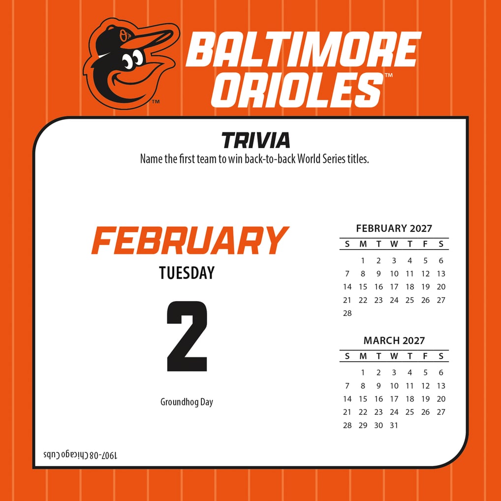 Baltimore Orioles 2027 Box Calendar