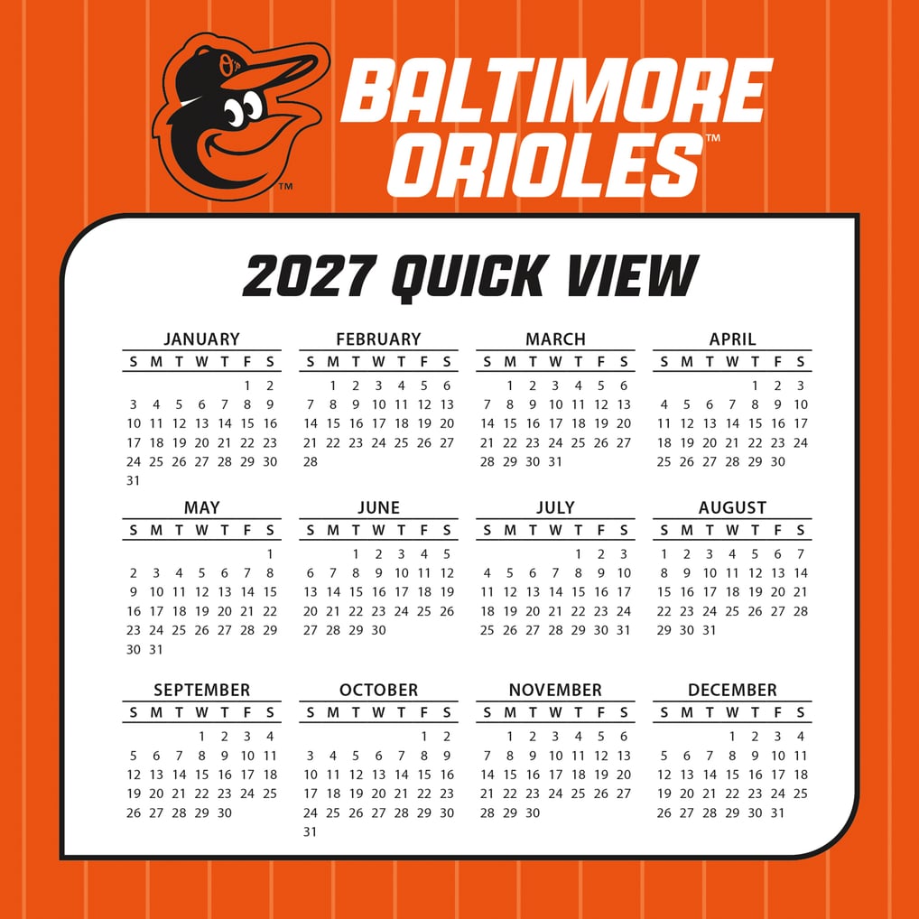 Baltimore Orioles 2027 Box Calendar
