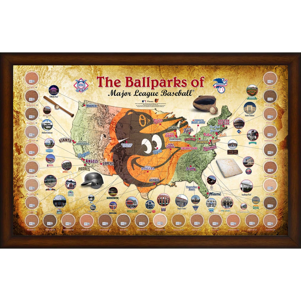 Baltimore Orioles Fanatics Authentic Framed 20" x 32" MLB Parks Map Collage with Game-Used Dirt from All 30 Stadiums