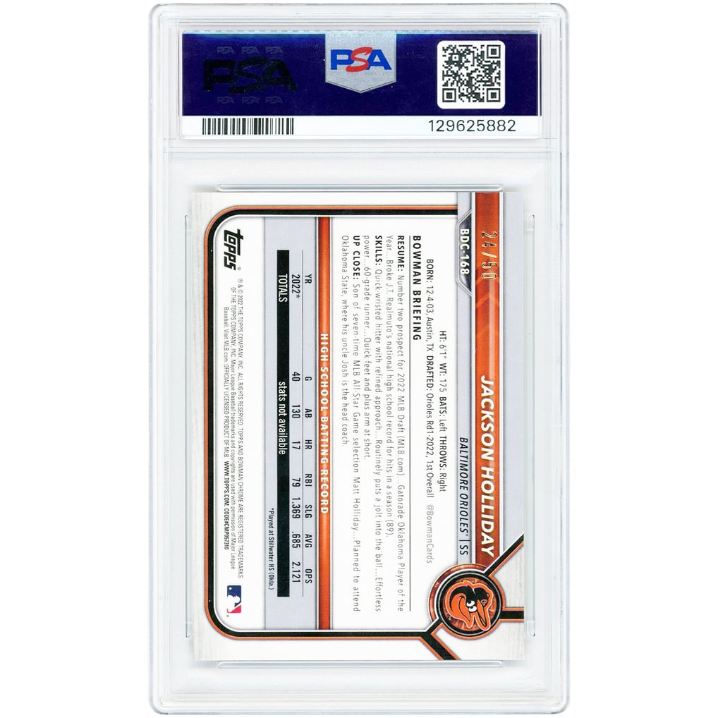 Jackson Holliday Baltimore Orioles 2022 Bowman Chrome 1st Bowman 