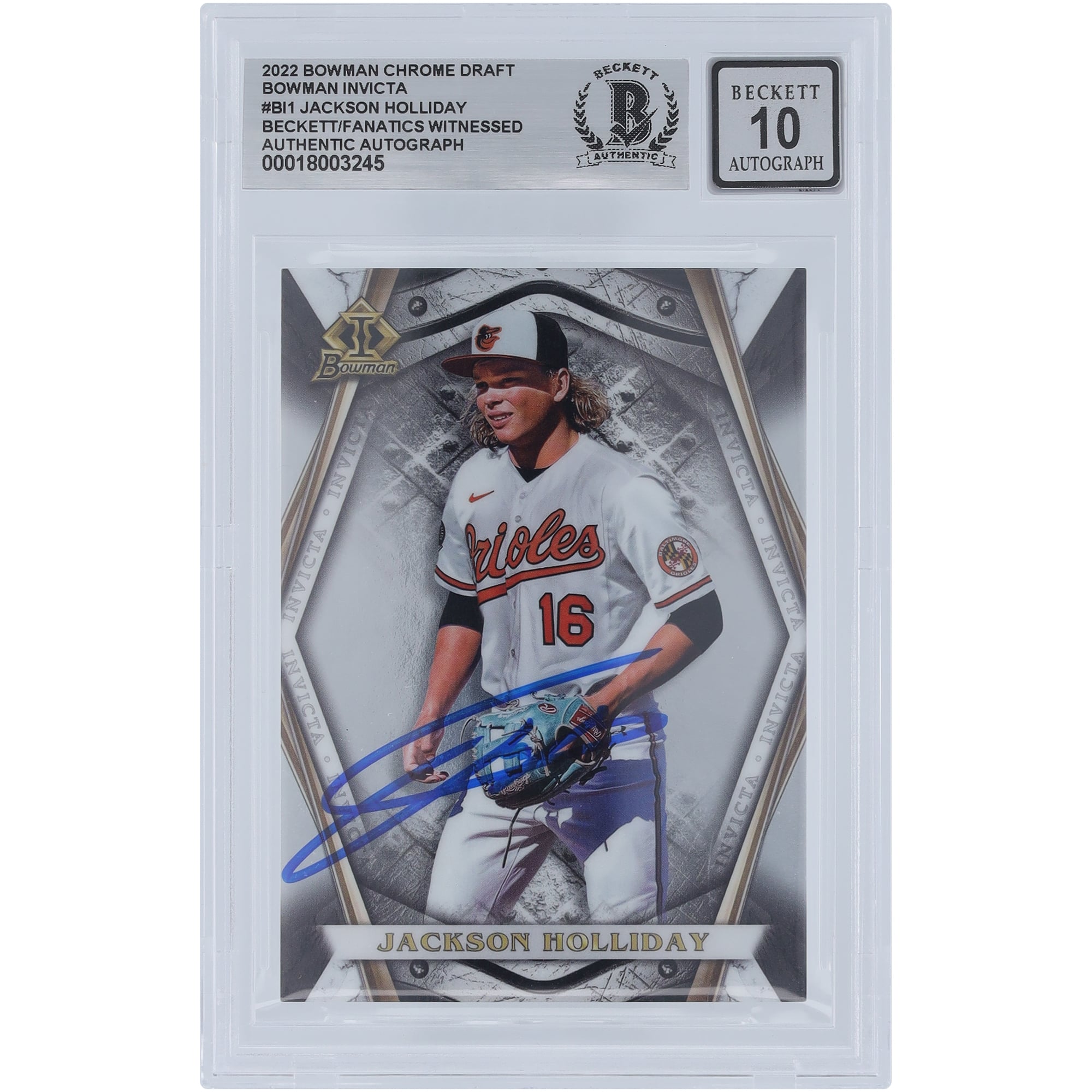 Jackson Holliday Baltimore Orioles Autographed 2022 Bowman Chrome 