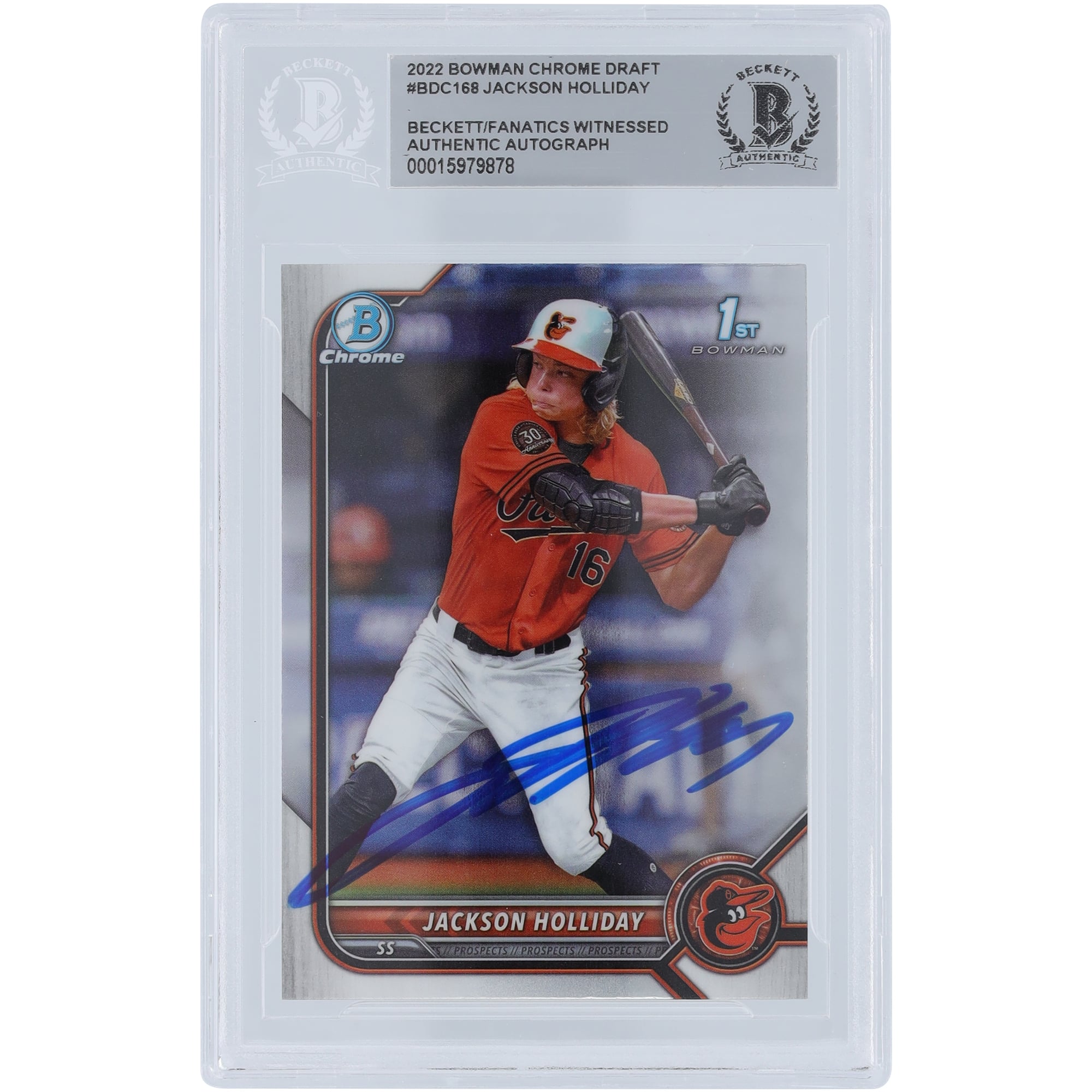 Jackson Holliday Baltimore Orioles Autographed 2022 Bowman Chrome 