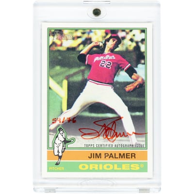 Jim Palmer Baltimore Orioles Autographed 2024 Topps Heritage Real One Red Ink 1976 Topps Design #ROA-JP #54/76 Card