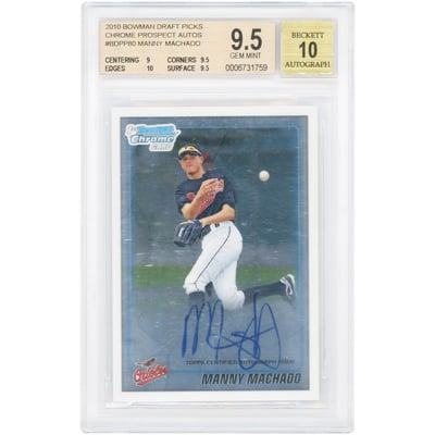 Manny Machado Baltimore Orioles Autographed 2010 Bowman Draft Picks Chrome Prospect #BDPP80 BGS Authenticated 9.5/10 Card - 9,9.5,10,9.5 Subgrades