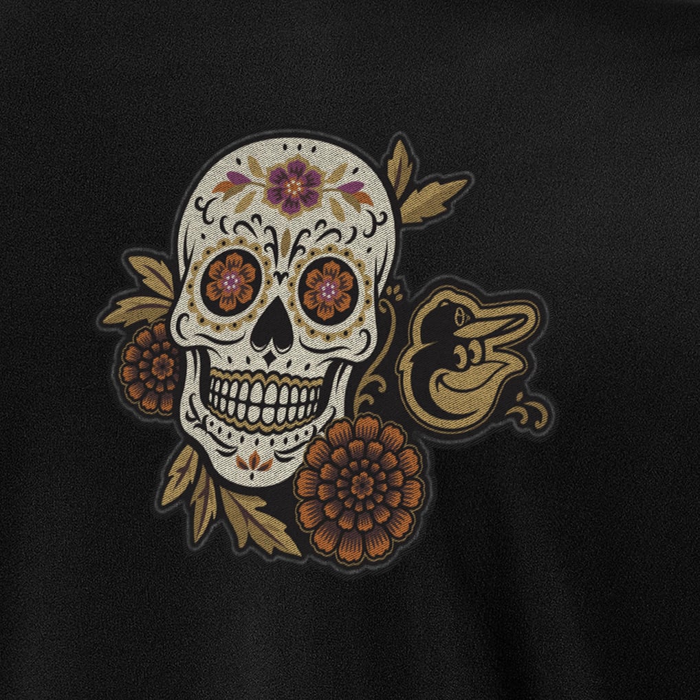 Baltimore Orioles Antigua Sugar Skull Tribute Quarter-Zip Pullover - Black