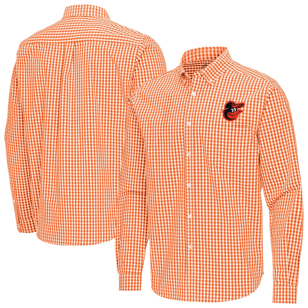 Baltimore Orioles Antigua Ellis Woven Tri-Blend Button-Down Shirt - Orange