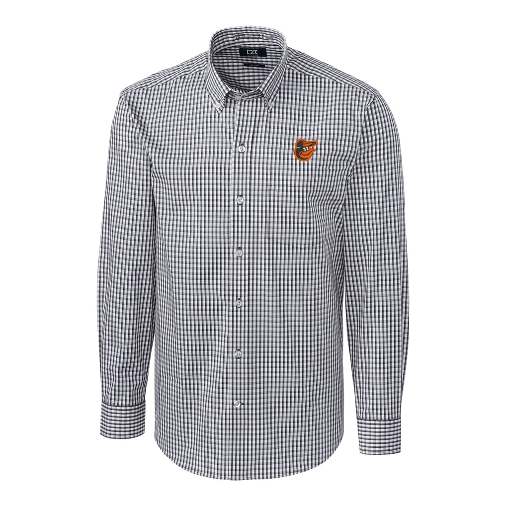 Baltimore Orioles Cutter & Buck Big & Tall Stretch Gingham Long Sleeve Button-Down Shirt - Charcoal