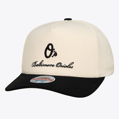  Baltimore Orioles Mitchell & Ness Flawless Stretch-Snap Hat - Cream/Black