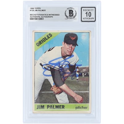 Rookie Card: Jim Palmer Baltimore Orioles Autographed 1966 Topps Beckett Fanatics Witnessed Authenticated Card with Inscription