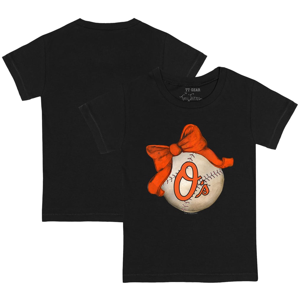 Baltimore Orioles Tiny Turnip Toddler Baseball Bow T-Shirt - Black