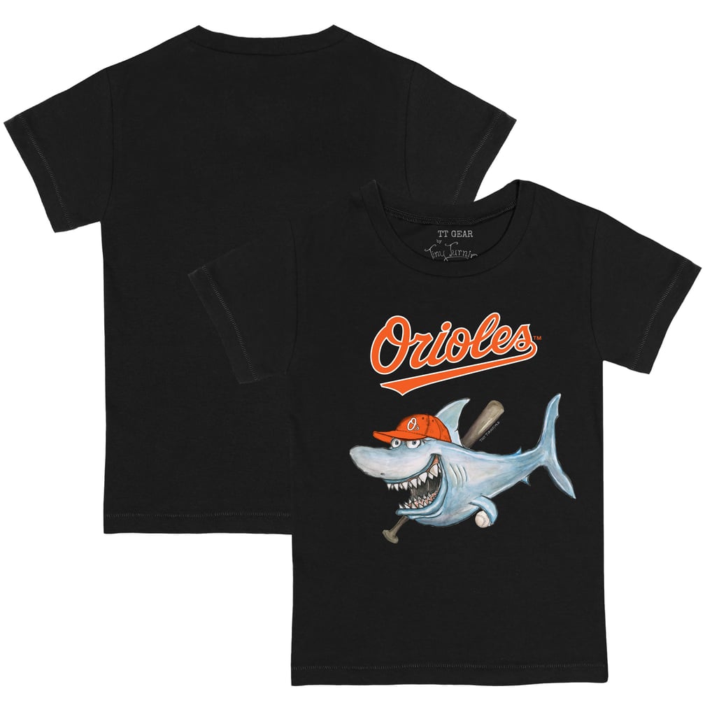 Baltimore Orioles Tiny Turnip Toddler Shark T-Shirt - Black